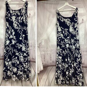 Jones Studio Navy and White Floral Maxi Dress